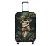 Woshuwo Scheletro che indossa cappello a cilindro, papillon, copertura elastica per bagagli da viaggio, antipolvere, antigraffio, adatta per valigie da 56-61 cm