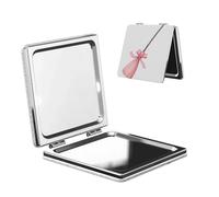 Woshuwo Scopa rosa pastello con fiocco nappe specchio da viaggio per trucco a doppia faccia in pelle PU portatile compatto tascabile specchio ingranditore