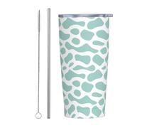 Woshuwo Semplice bicchiere verde con motivo a onde con coperchio e cannuccia, 590 ml, tazza da caffè ghiacciata isolata sottovuoto, bottiglia da viaggio riutilizzabile in acciaio inox