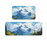 Woshuwo Set di 2 tappeti antiscivolo da cucina con paesaggio impressionista montagna innevata tappeto runner tappeto zona lavanderia cucina arredamento