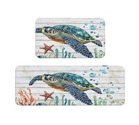 Woshuwo Set di 2 tappeti da cucina a forma di tartaruga marina che nuota su assi di legno, antiscivolo, tappeto, tappeto, lavanderia, cucina, arredamento