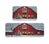 Woshuwo Set di 2 tappeti da cucina a tema natalizio con fienile rosso, antiscivolo, tappetino, tappeto, lavanderia, cucina, arredamento