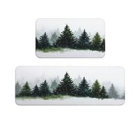 Woshuwo Set di 2 tappeti da cucina con acquarello, foresta di pino, neve che cade e nebbia, antiscivolo, tappeto per la lavanderia, decorazione della cucina