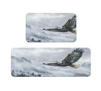 Woshuwo Set di 2 tappeti da cucina con aquila ad acquerello che vola sulle montagne, antiscivolo, tappetino, tappeto, lavanderia, cucina, arredamento