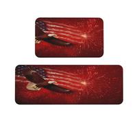 Woshuwo Set di 2 tappeti da cucina con bandiera americana con aquila che vola in volo nei fuochi d'artificio tappeti antiscivolo tappeto runner tappeto zona lavanderia cucina arredamento