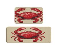 Woshuwo Set di 2 tappeti da cucina con contorno di granchio rosso su sfondo beige, antiscivolo, tappeto, tappeto, lavanderia, cucina, arredamento