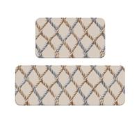 Woshuwo Set di 2 tappeti da cucina con corde nautiche su sfondo beige, stile bohémien, antiscivolo, zerbino, tappeto, lavanderia, cucina, arredamento