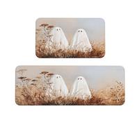 Woshuwo Set di 2 tappeti da cucina con due fantasmi bianchi autunnali con erba alta, antiscivolo, tappeto per lavanderia, cucina, decorazione