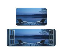 Woshuwo Set di 2 tappeti da cucina con due sedie su una terrazza in legno, antiscivolo, tappeto, tappeto, lavanderia, cucina, arredamento