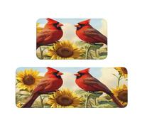Woshuwo Set di 2 tappeti da cucina con due uccelli rossi appollaiati su girasoli, antiscivolo, tappeto, tappeto, lavanderia, cucina, arredamento