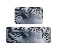 Woshuwo Set di 2 tappeti da cucina con occhi azzurri e faccia di tigre bianca, antiscivolo, tappeto, tappeto, lavanderia, cucina, arredamento