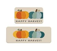 Woshuwo Set di 2 tappeti da cucina con scritta "Happy Harvest", antiscivolo, motivo: due zucche