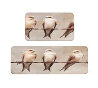 Woshuwo Set di 2 tappeti da cucina con tre uccelli su filo spinato, antiscivolo, tappeto, tappeto, lavanderia, cucina, arredamento