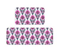 Woshuwo Set di 2 tappeti da cucina con viole del pensiero rosa fluo, arte popolare, antiscivolo, tappeto, lavanderia, cucina, arredamento