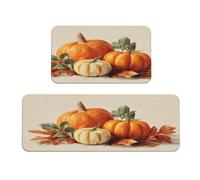Woshuwo Set di 2 tappeti da cucina con zucche e foglie autunnali su sfondo crema, antiscivolo, tappeto per lavanderia, cucina, decorazione