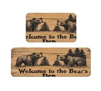 Woshuwo Set di 2 tappeti da cucina in legno con scritta in inglese "Welcome to the Bear's Den", antiscivolo, per lavanderia, cucina, arredamento
