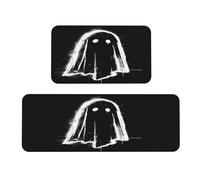 Woshuwo Set di 2 tappeti da cucina in stile graffiti fantasma su sfondo nero, antiscivolo, tappeto, tappeto, lavanderia, cucina, arredamento