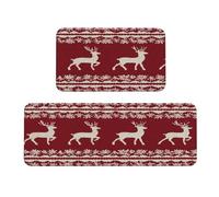 Woshuwo Set di 2 tappeti da cucina in tessuto natalizio con renna rossa, antiscivolo, tappetino, tappeto, lavanderia, cucina, decorazione