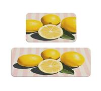 Woshuwo Set di 2 tappeti da cucina semplici con limoni su tovaglia, antiscivolo, tappeto, tappeto, lavanderia, cucina, decorazione