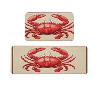 Woshuwo Set di 2 tappeti da cucina vintage con contorno di granchio rosso su sfondo beige, antiscivolo, tappeto per lavanderia, cucina, arredamento