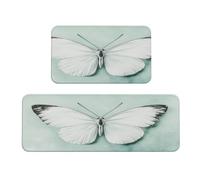 Woshuwo Set di 2 tappeti da cucina vintage con farfalla bianca su sfondo verde, antiscivolo, tappeto per lavanderia, cucina, arredamento