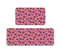 Woshuwo Set di 2 tappeti da cucina vintage rosa fluo viola del pensiero antiscivolo tappetino runner tappeto zona lavanderia cucina arredamento