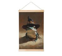 Woshuwo Simpatica rana che indossa un cappello da strega dipinto da appendere, in lino, arte da parete per la casa, opera d'arte moderna, decorazione per casa colonica, 40 x 60 cm