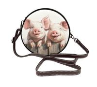 Woshuwo Simpatici maialini sulla parte superiore del recinto di legno donne borse a tracolla rotonde borsa a tracolla in pelle