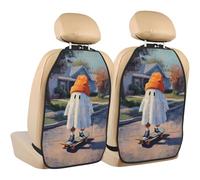 Woshuwo Simpatico fantasma che guida uno skateboard, protezioni per il retro del sedile dell'auto, confezione da 2 tappetini con tasche portaoggetti per proteggere i veicoli da sporco e graffi di