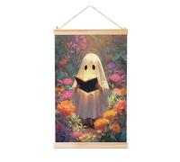 Woshuwo Simpatico fantasma che legge nel giardino fiorito dipinto da appendere, in lino, arte da parete per la casa, opera d'arte moderna, decorazione per fattoria, 40 x 60 cm