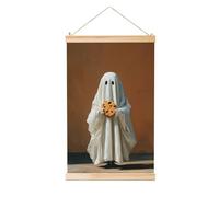 Woshuwo Simpatico fantasma che tiene un biscotto dipinto da appendere in lino, arte da parete in lino, opera d'arte moderna per la casa, 40 x 60 cm