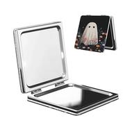 Woshuwo Simpatico fantasma con fiori specchio da viaggio per il trucco a doppia faccia in pelle sintetica portatile compatto tascabile specchio ingranditore