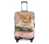 Woshuwo Simpatico gatto arancione bianco che legge un vecchio libro elastico da viaggio coperture antipolvere antigraffio valigia Protector Fit 22-24 pollici