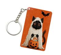 Woshuwo Simpatico gatto nero in un foglio bianco fantasma acrilico portachiavi moda portachiavi auto catene acriliche tag per uomini donne