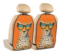 Woshuwo Simpatico leopardo che indossa occhiali da sole per sedile posteriore, protezioni per i calci del sedile dell'auto, confezione da 2 tappetini con tasche portaoggetti per proteggere i veicoli