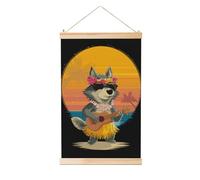 Woshuwo Simpatico lupo che gioca a ukulele dipinto da appendere in lino, arte da parete per la casa, opera d'arte moderna, decorazione per fattoria, 40 x 60 cm