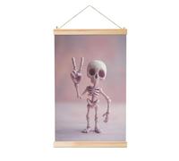 Woshuwo Simpatico scheletro stravagante che fa il segno della pace dipinto da appendere in lino, arte da parete in lino, opera d'arte moderna per la casa, decorazione per casa colonica, 40 x 60 cm