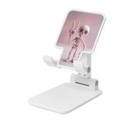 Woshuwo Simpatico scheletro stravagante che fa il segno della pace Supporto pieghevole per telefono cellulare ad angolo regolabile in altezza Supporto per cellulare portatile da tavolo compatibile con