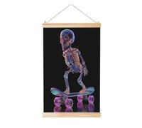 Woshuwo Simpatico scheletro su uno skateboard, dipinto da appendere in lino, arte da parete per la casa, opera d'arte moderna, decorazione per fattoria, 40 x 60 cm