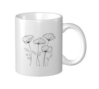 Woshuwo Simple Line - Tazza in ceramica con quattro papaveri, elegante tazza da caffè per casa e ufficio, 325 ml