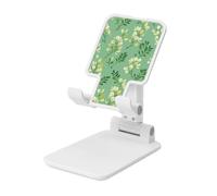 Woshuwo Sophora - Supporto per cellulare pieghevole con fiore su sfondo verde, regolabile in altezza, compatibile con tutti gli smartphone, colore: bianco