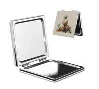 Woshuwo Specchio cosmetico da viaggio con pigne beige vintage natalizio double-face in pelle PU portatile compatto tascabile specchio ingranditore