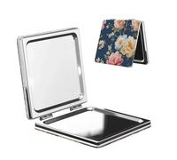 Woshuwo Specchio cosmetico da viaggio delicato con peonie e ciliegie su entrambi i lati, in pelle PU, portatile, compatto, tascabile, con ingrandimento