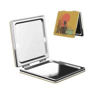 Woshuwo Specchio cosmetico da viaggio estetico a forma di scheletro retrò vintage a doppio lato in pelle PU portatile compatto tascabile specchio ingranditore