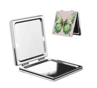 Woshuwo Specchio cosmetico da viaggio estetico con farfalla verde acquerello specchio doppio lato in pelle PU portatile compatto tascabile specchio ingranditore