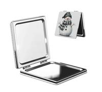 Woshuwo Specchio cosmetico da viaggio estetico con pupazzo di neve sorridente acquerello specchio doppio lato in pelle PU portatile compatto tascabile specchio ingranditore