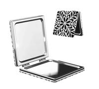 Woshuwo Specchio cosmetico da viaggio estetico minimalista con fiore bianco nero doppio lato in pelle PU portatile compatto tascabile specchio ingranditore