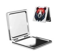 Woshuwo Specchio cosmetico da viaggio minimalista astratto a forma di orso, doppio lato, in pelle PU, portatile, compatto, tascabile