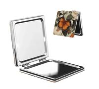 Woshuwo Specchio da trucco da viaggio con motivo a farfalla, in pelle sintetica, portatile, compatto, tascabile, con ingrandimento