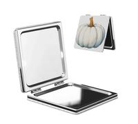Woshuwo Specchio da trucco da viaggio con zucca bianca ad acquerello dipinto a mano in pelle PU su entrambi i lati specchio portatile compatto tascabile ingranditore